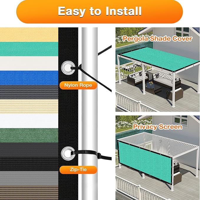 Artpuch Outdoor Pergola Shade Cover 14' X 16' Sun Shade Cloth with Grommets, 90% UV Protection Canopy Patio Privacy Screen (Customized Available) GN107, Turquoise