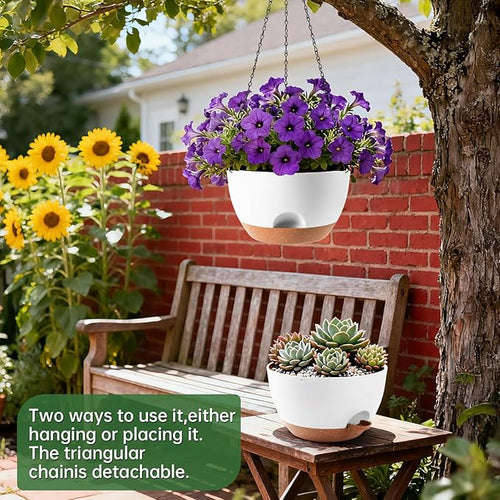 13-inch Oversized Hanging Planter Set of Two,Planters for Indoor and Outdoor Plants.Place Plant pots Across Diverse Settings Including windowsills,Living Room,and Gardens.White-Brown