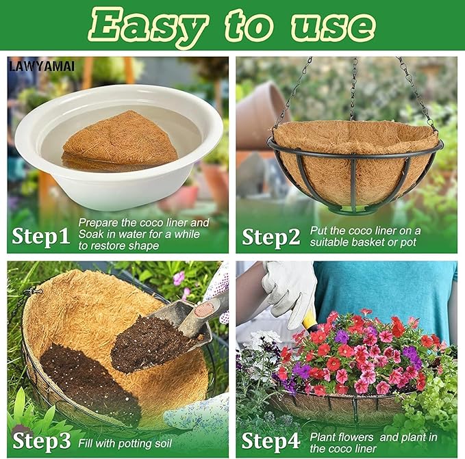 Y&M 2pcs 18“ Round Coconut Fiber Liner, 18'' Coco Liner Pre-Formed Replacement for Wall Hanging Planter Basket