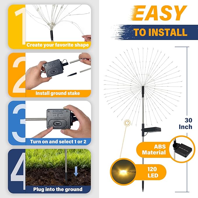 Solar Garden Lights Outdoor Decorative, 6pack 120 LED Firework Lights Waterproof，Solar Fairy Lights for Outside,Garden,Yard, Patio,Pathway,Flowerbed,Party(Multicolor)