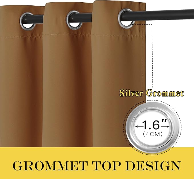 NICETOWN Gold Brown Sliding Glass Door Curtain for Bedroom - Grommet Blackout Room Darkening Sound Proof Thermal Curtain Privacy Room Divider for Dining Room/Bedroom (W100 x L108, 1 Panel)
