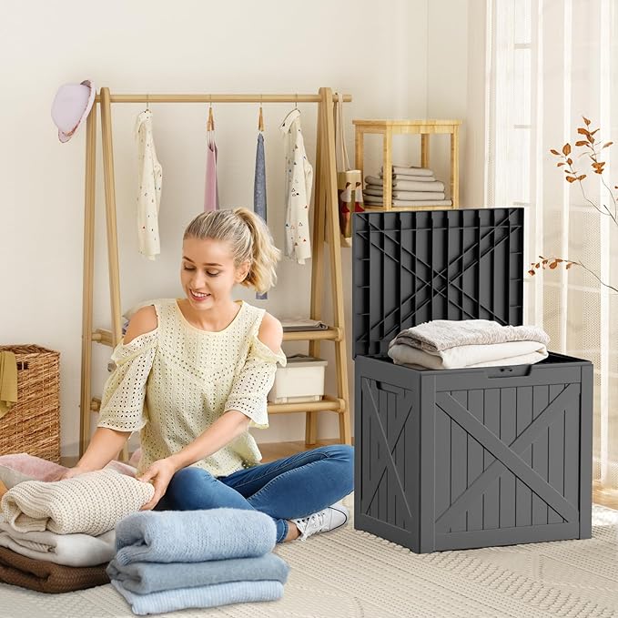 DRATO 33 Gallon Deck Boxes Resin Outdoor Storage Box UV Resistant Outside Deck Box with Lockable Lid for Patio Furniture（Black，33 Gallon）