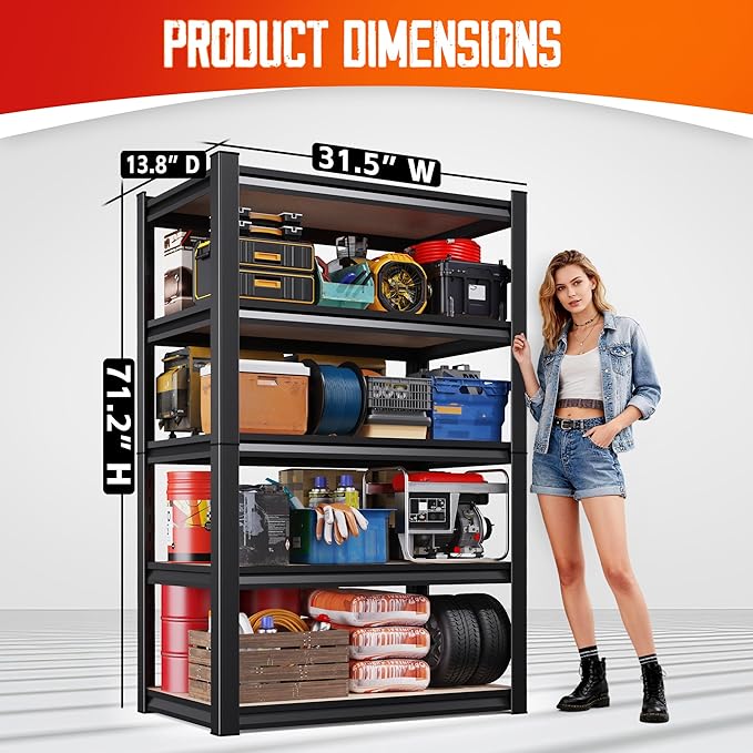 Set of 4 71"H Garage Shelving-5 Tier Garage Storage Shelves,Adjustable Heavy Duty Metal Shelving Unit and Storage Large Rack,Utility Steel Shelf For Warehouse Industrial Pantry Basement 71"x32"x14"