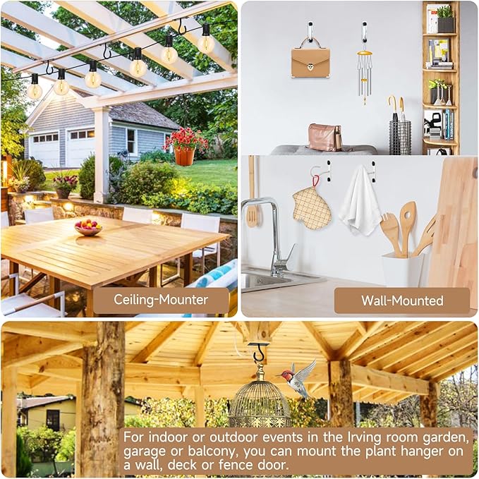 6Pack 2.5Inch Ceiling Hooks for Hanging Plant, Hanger for Indoor and Outdoor Plant Pots Holder, Wall Hook for Planters, Flower Basket, Wind Chimes, Lanterns, Lights, Bird Feeders, Home Decor-White