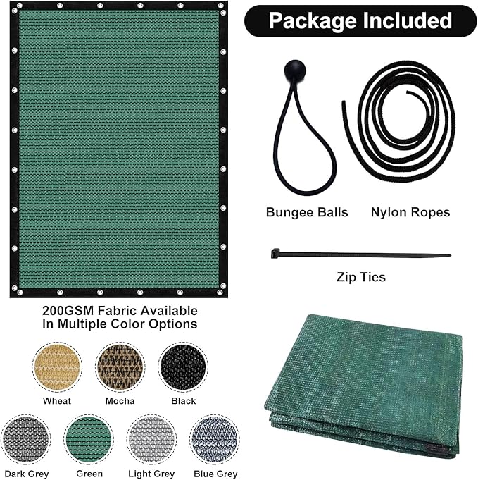 Artpuch 90% Sun Shade Cloth, 10 x 16 FT Pergola Shade Cover Canopy with Grommets, Sun Screen Fabric Tarp for Patio, Outdoor, Garden, Backyard, Green