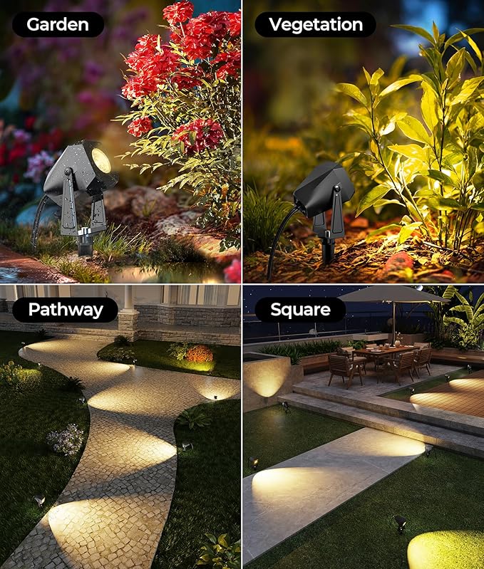 Outdoor Landscape Lighting, 4 Pack Outdoor Spotlights, LED Landscape Lights for House Yard Garden Lawn Tree Fence Plant Flags Pathway, 12V 2700K Warm White, IP65 Waterproof