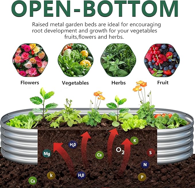 2PCS 12x4x1FT Galvanized Raised Garden Bed Kit,Vegetable Boxes-Oval Metal Flower Box,Large Planter Raised Beds Outdoor Garden for Planting,Fruit,Herb-Silver