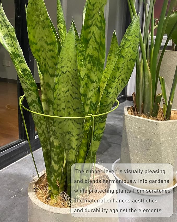 3 Pack Plant Support Stakes, Adjustable Plant Ring Cages with Green Rubber Wrapping, Ideal for Orchids, Indoor and Outdoor Potted Plants, 10" Wide x 17" High