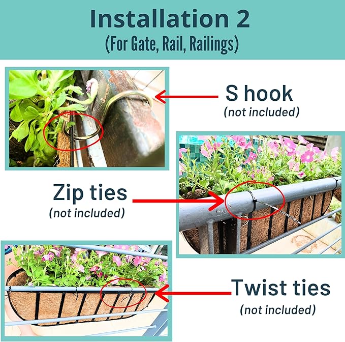 LaLaGreen Deck Railing Planter Boxes - 6 Pack, 36 Inch Long Window Flower Box Attach to House, Wall Planters for Outdoor Plants with Coco Liners English Horse Trough Fence Balcony Garden Porch Rail