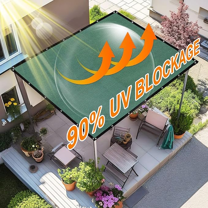 Artpuch 90% Sun Shade Cloth, 8 x 10 FT Pergola Shade Cover Canopy with Grommets, Sun Screen Fabric Tarp for Patio, Outdoor, Garden, Backyard, Green