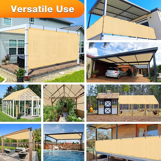 Artpuch Outdoor Pergola Shade Cover 8' X 14' Sun Shade Cloth with Grommets, 90% UV Protection Canopy Patio Privacy Screen (Customized Available) GN107, Wheat