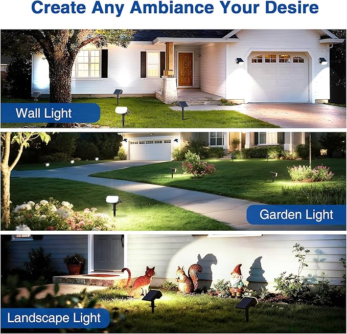 Solar Lights Outdoor Waterproof IP65, Super Bright LED with Lens, 6500K 2 Lighting Modes, Solar Powered Yard Garden Solar Spot Lights for Outside Landscape Auto On/Off - 6 Pack