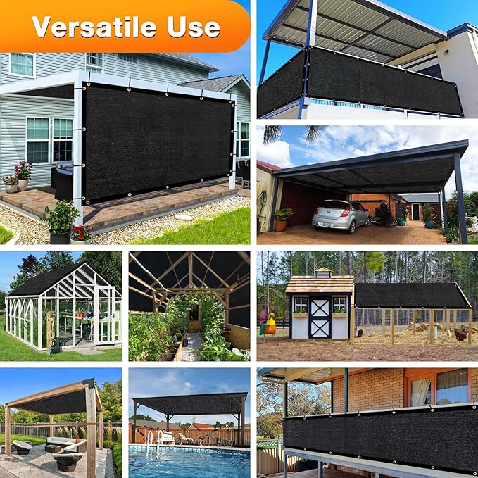 Artpuch Outdoor Pergola Shade Cover 6x17 FT Sun Shade Cloth with Grommets Black 90% UV Protection Canopy Patio Privacy Screen (Customized Available)