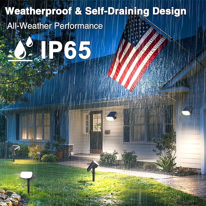 Solar Lights Outdoor Waterproof IP65, Super Bright LED with Lens, 6500K 2 Lighting Modes, Solar Powered Yard Garden Solar Spot Lights for Outside Landscape Auto On/Off -2 Pack