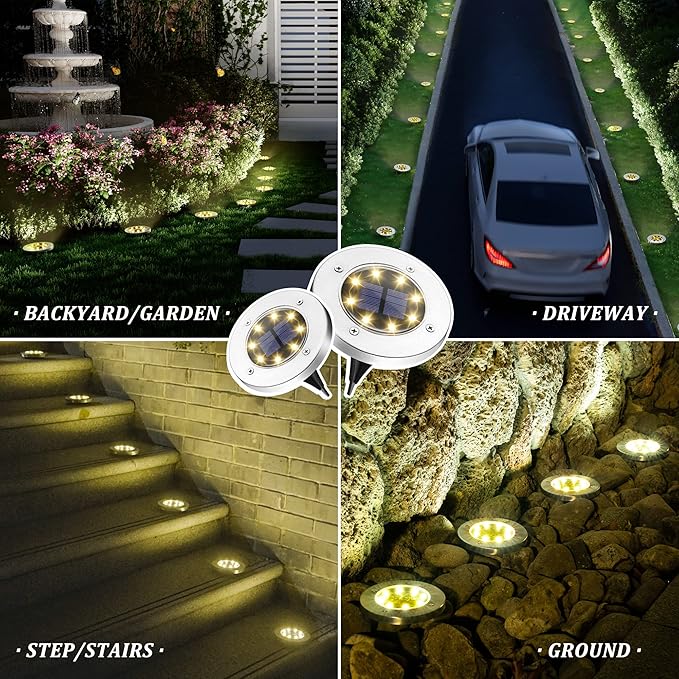 SOLPEX Solar Lights Outdoor Waterproof, 8 Pack Solar Ground Lights, Solar Garden Lights Landscape Lighting for Pathway Driveway Patio Backyard Walkway (Warm White)