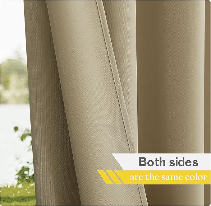 NICETOWN 2 Panels Outdoor Curtains for Patio Waterproof, Stainless Steel Grommet Indoor Outdoor Vertical Outside Weatherproof Drapes for Front Porch & Canvas, W55 x L84, Taupe