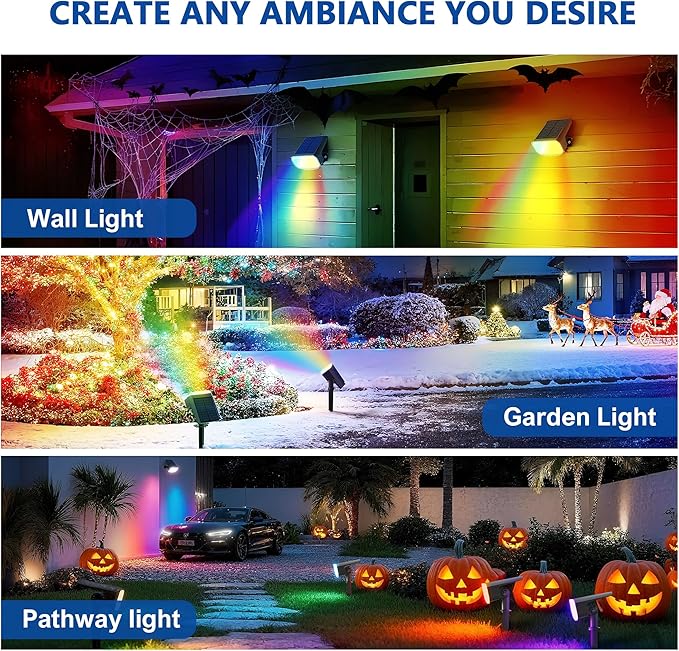 Color Changing Solar Spot Lights Outdoor Waterproof IP65,9 Lighting Modes Multicolor RGB Christmas Spotlight for Porches Yard Gardens Landscape Deconrations-4 Pack