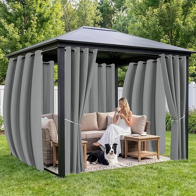 Gazebo Curtains Outdoor Waterproof 6 Panels - Windproof, Privacy, Weatherproof Outside Drapes for Patio Pergola Porch, Grommet Top and Tab Bottom Drape, 54x95 Inch, Grey