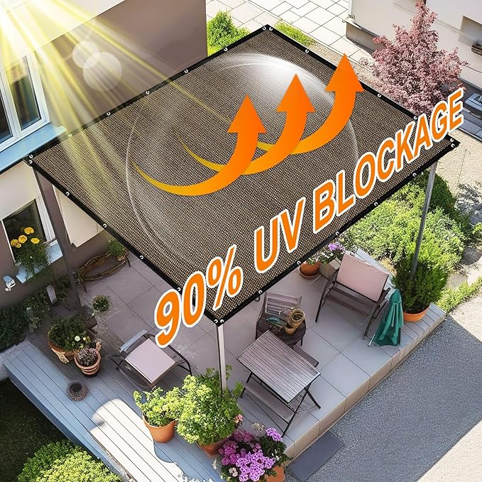 Artpuch 90% Sun Shade Cloth, 8 x 10 FT Pergola Shade Cover Canopy with Grommets, Sun Screen Fabric Tarp for Patio, Outdoor, Garden, Backyard, Mocha