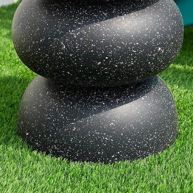 Glitzhome Outdoor Side Table, 18" H Decorative Garden Stool MGO Faux Terrazzo End Table, Heavy Duty Indoor Outdoor Round Planter Stand for Living Room Bedroom Patio Deck Poolside,Black