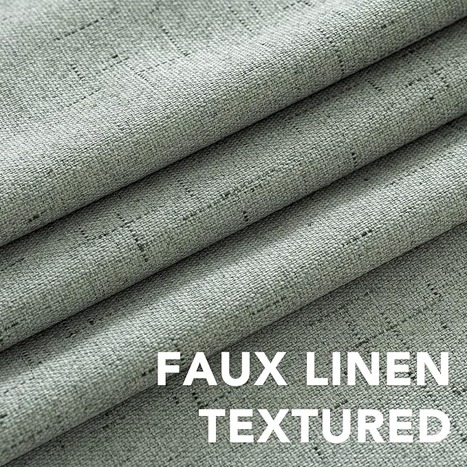 H.VERSAILTEX White Linen Blackout Curtains Durable Thick Textured Linen Look 100% Blackout Patio Door Curtain Anti Rust Grommet Extra Wide Sliding Door Curtain Panel, W100 x L108 inch, Green Bay