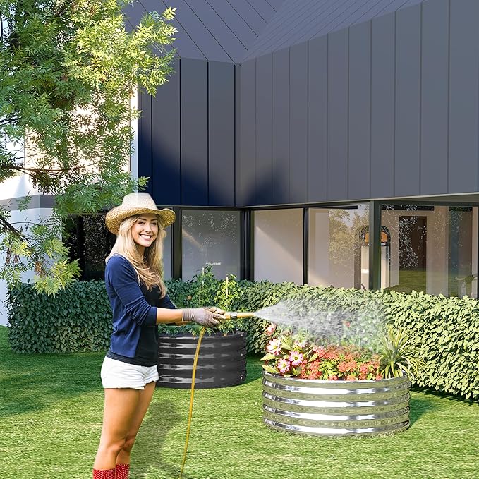 2PCS 4x4x1FT Galvanized Raised Garden Bed Kit,Vegetable Boxes-Round Metal Flower Box,Large Planter Raised Beds Outdoor Garden for Planting,Fruit,Herb-Silver