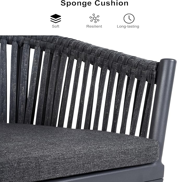 PURPLE LEAF 5 Pieces Oversized Square Outdoor Dining Set with Patio Aluminium Dining Table and Wicker Chairs Modern Furniture Cushions Sets for Backyard Indoor Decor Kitchen Gray