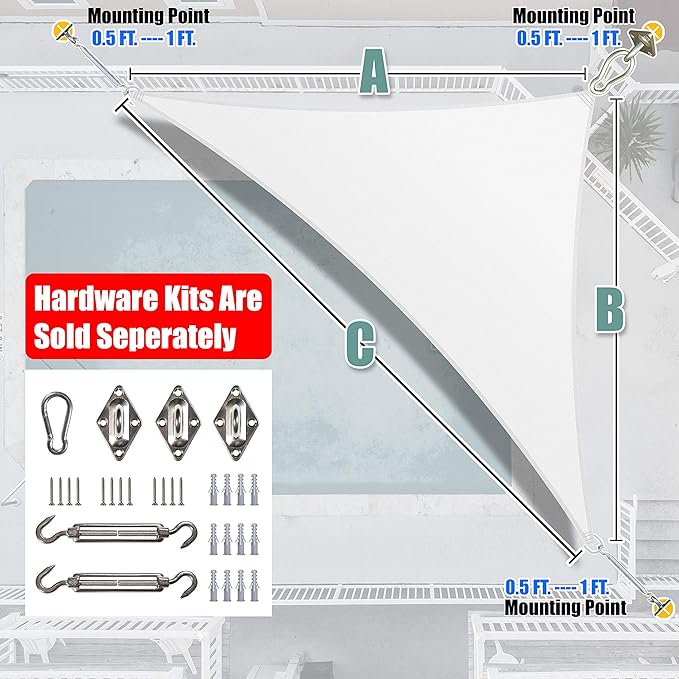 Amgo Custom Size 11' x 20' x 22.8' White Right Triangle Sun Shade Sail UPF50+ AGTAPRT12, Order to Make Canopy Awning, 95% UV Blockage, Water & Air Permeable, Commercial Standard (We Customize)
