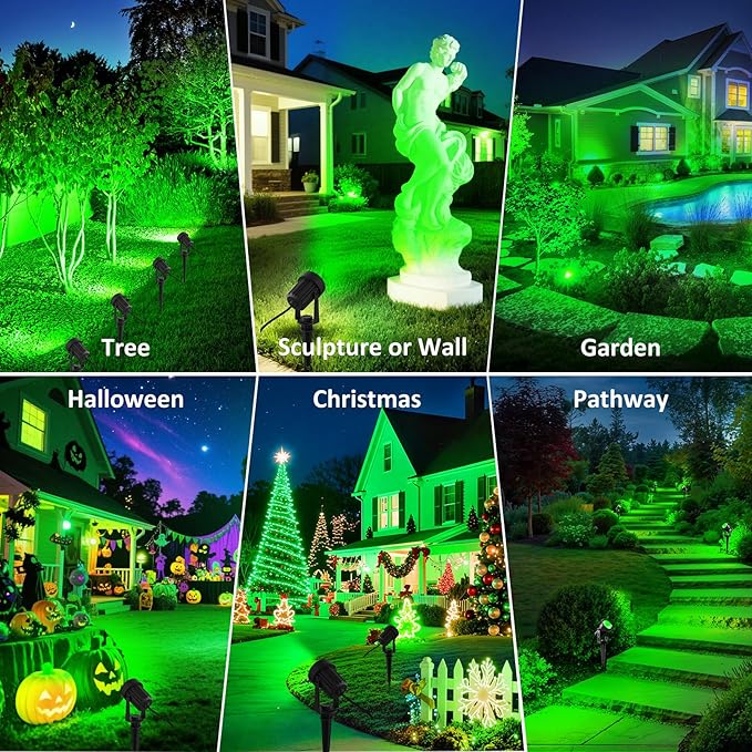 T-SUNUS Green Solar Spot Lights 2 Pack, Garden Landscape Spotlights Outdoor IP65 Waterproof Separated Panel 9.8ft Cable for St Patricks Day Halloween Christmas Lighting for Tree Pond Statue Graveyard
