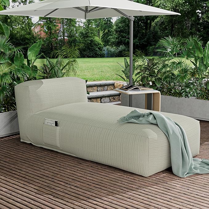 Outdoor Bean Bag Lounger Chair, Big Comfy Outdoor Daybed for Sunbathing and Tanning - Water-Resistant Patio Chaise and Pool Sun Lounger Furniture for Beach Deck (Sage Green)