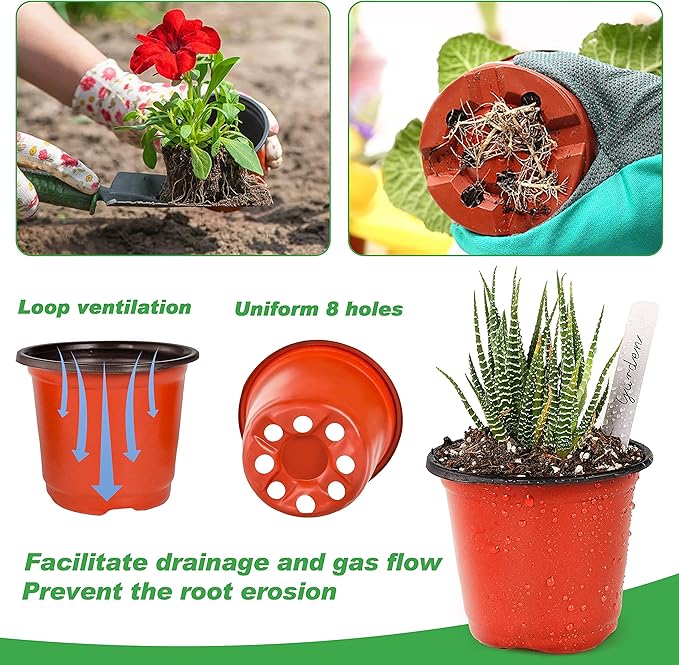TDHDIKE 4" Small Plastic Plant Nursery Pot/Pots (100pcs) Seedlings Flower Plant Container Seed Starting Pots , Come with 100pcs Plant Labels