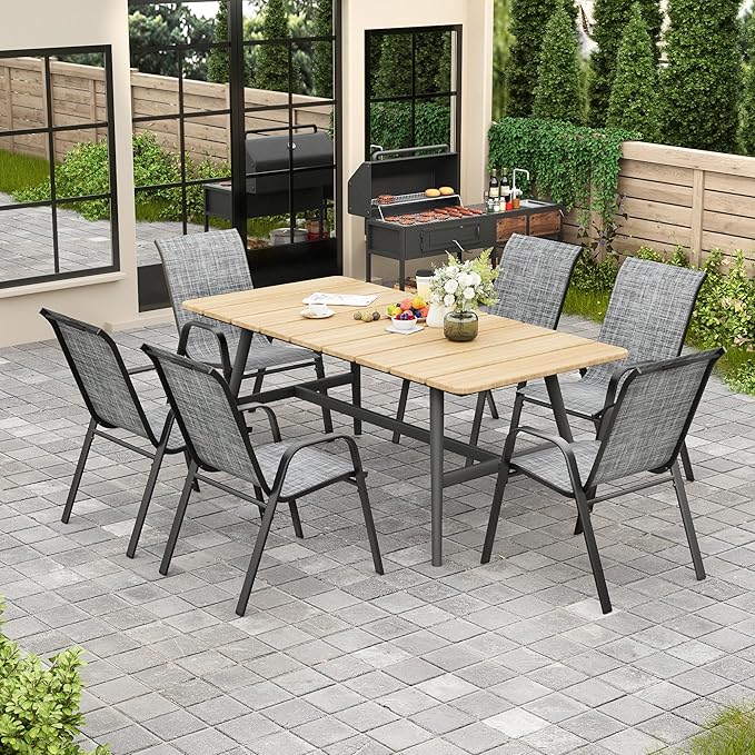 Patio Chairs Set of 8, Stackable Outdoor Dining Chairs for All Weather Textilene Fabric & Metal Frame, Outdoor Chairs Set for Backyard Deck Garden (Grey, Set of 8)