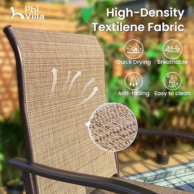 PHI VILLA Outdoor Patio Bar Set of 6, Patio Bar Table and Chair Set with Textilene Outdoor Swivel Bar Stools and Wood Like Bar Table, All-Weather Patio Bar Furniture Set for Garden, Brown