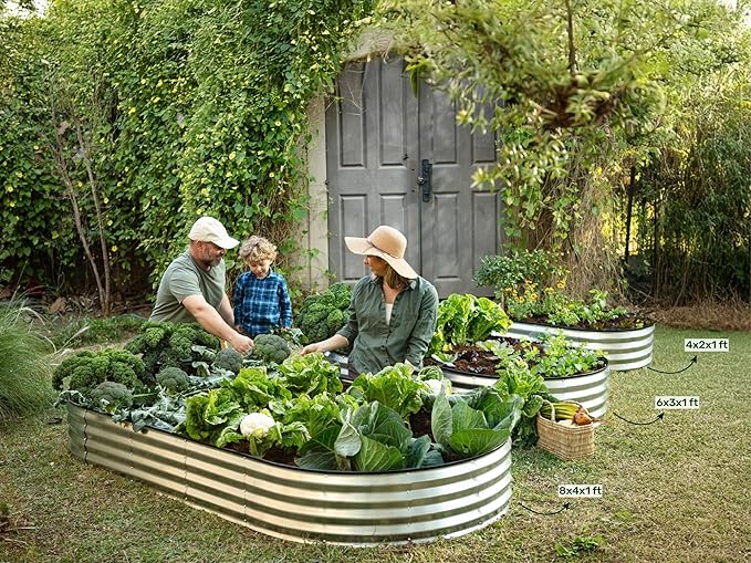Plant & Plot Galvanized Raised Garden Beds Outdoor // 8×4×1 ft Planter Raised Beds for Gardening, Vegetables, Flowers // Large Metal Garden Box // Patented Tool-Free Design (White)