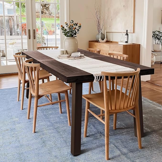 Devoko Home Acacia Wood Dining Table 6-Person Indoor Outdoor Table with Iron Legs, Sandblast Finish, Natural Stained, Rustic Metal, 69 * 33 * 30 inch (Espresso)