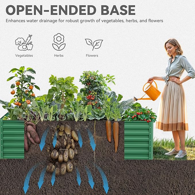 YITAHOME 8x4x2ft Large Raised Garden Bed Kit, Galvanized Metal Planter Box with Gloves, Ground Nails, Support Rod & Safety Rubber, Outdoor Above Ground Planters for Plants Vegetables Flowers, Green