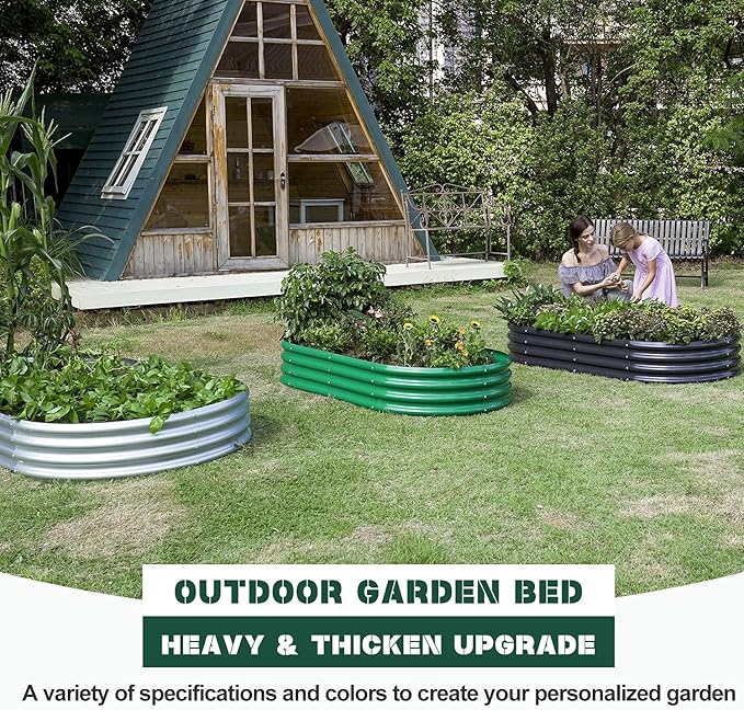 Land Guard Galvanized Raised Garden Bed Kit, Planter Boxes Outdoor, Oval Large Metal Beds for Vegetables(Brown)……