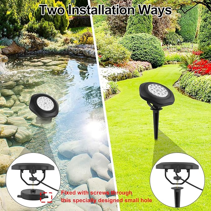 Solar Pond Lights,3000K Warm White LED Underwater Submersible Fountain Light,IP68 Waterproof Landscape Spotlights Lighting for Fish Aquarium Tank Garden Yard Pond Pool Decor(3-in-1)