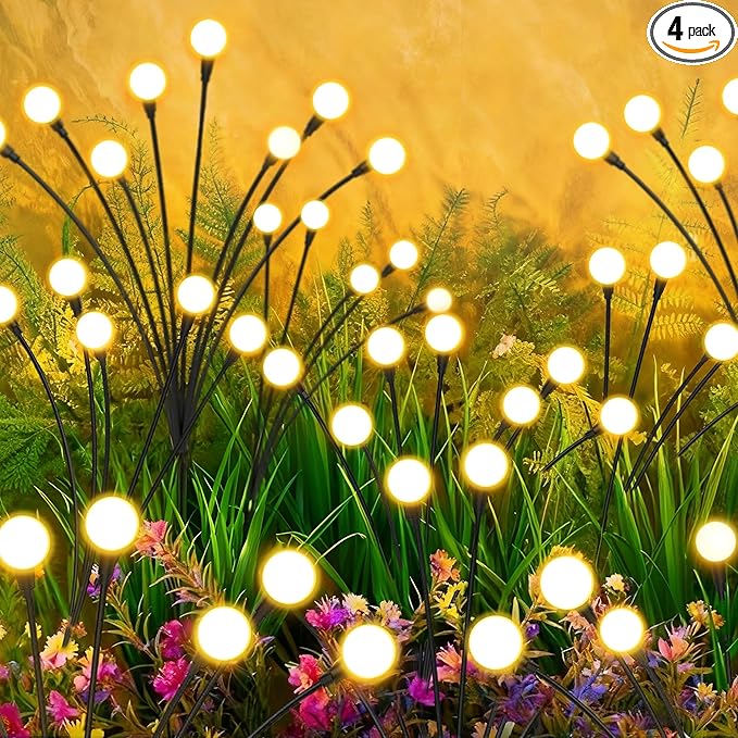 Solar Lights Outdoor-4Pack 32LEDs Solar Garden Firefly Lights Outside,Solar Powered Light Outdoor and Garden Decorative IP65 Waterproof,Yard Patio Pathway Decor,Gardening Gifts for Women,Warm White