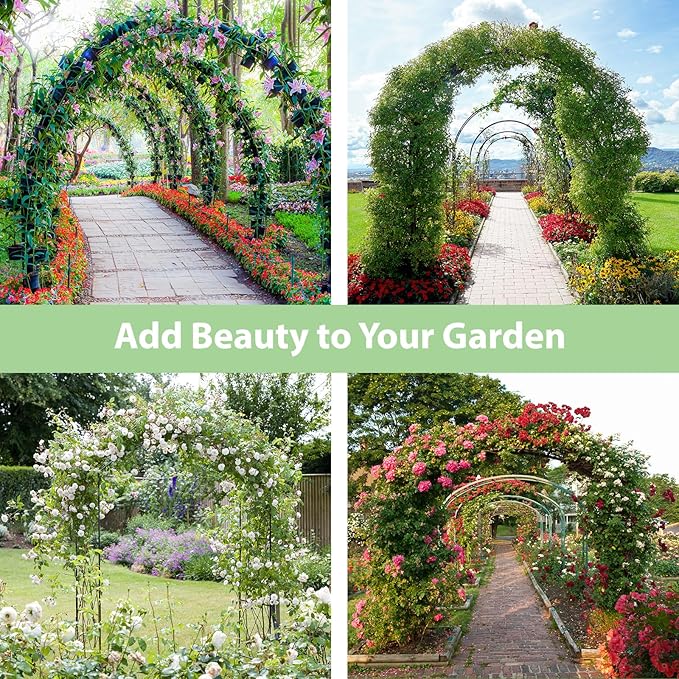 RUBFAC 94" Metal Garden Arch Trellis for Climbing Plants Outdoor, Garden Arbors and Arches, Halloween Archway for Pumpkin Balloon Rose Vines Wedding Christmas Birthday Party Decorations, Army Green