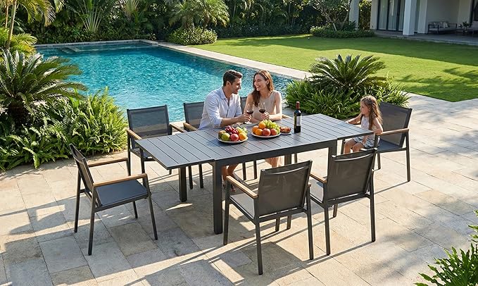 Outdoor Dining Chairs Set of 2, Aluminum Patio Dining Chairs with Textilene Fabric & HDPS Armrest for Ergonomic Design, All-Weather Outdoor Furniture for Garden and Indoor, Gray