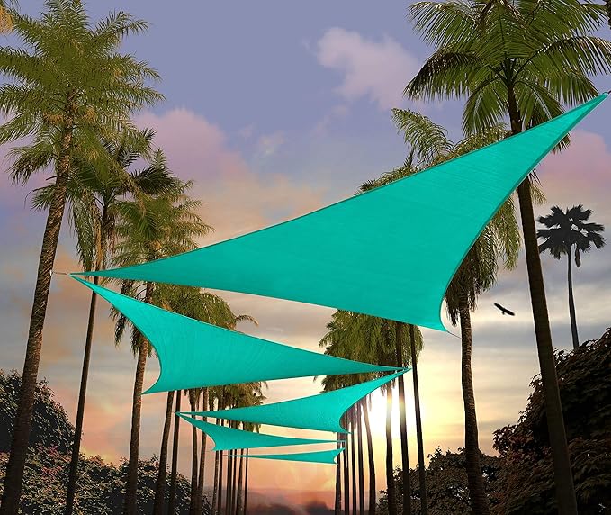 Amgo 18' x 18' x 18' Turquoise Triangle Sun Shade Sail Outdoor Canopy Awning UPF50+ AGTAPRT12, 95% UV Blockage, Water & Air Permeable, Commercial Standard Heavy Duty (We Make Custom Size)