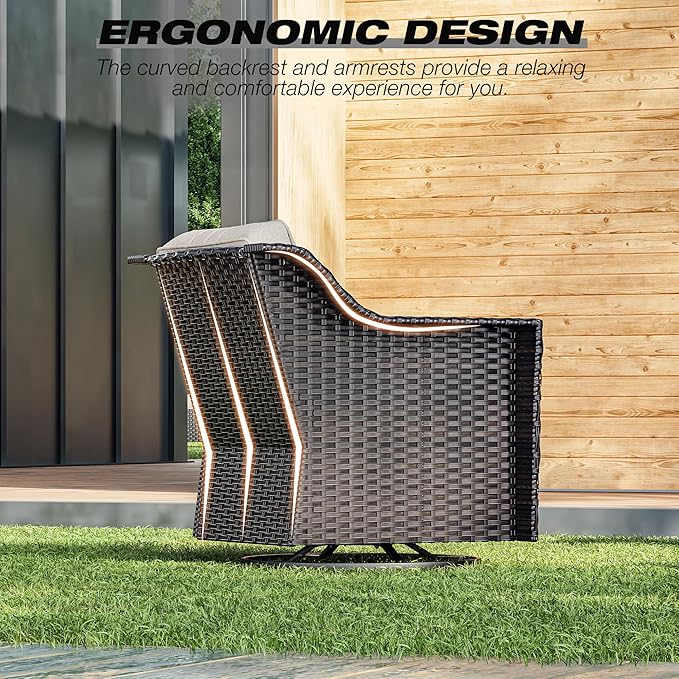 Joyside Wicker Patio Furniture Sets, 6 Pieces Upgraded Large Size Outdoor Furniture with Swivel Rocking Patio Chairs, Two 3-Seat Sofa, Outdoor Ottoman, Thick Cushions, Wide Armrest, Beige