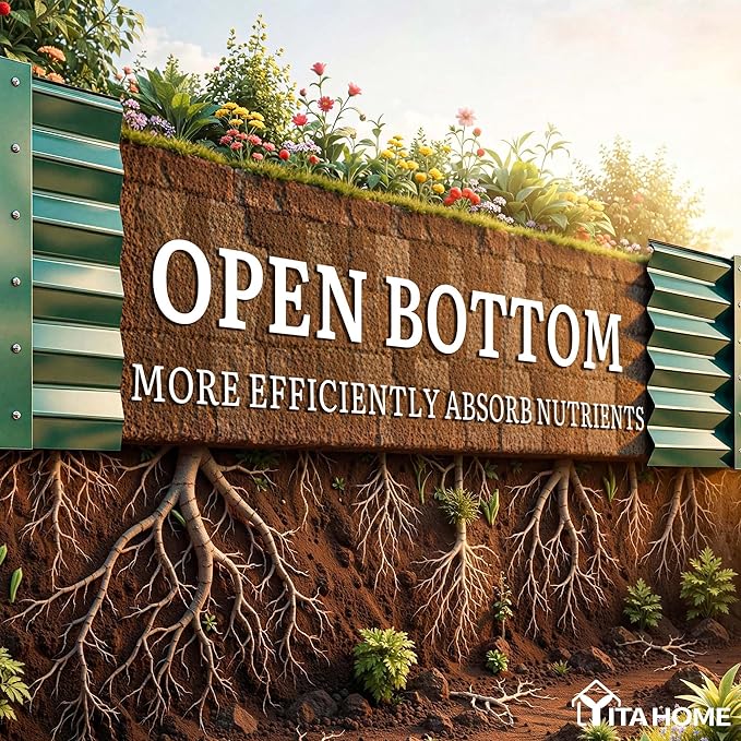 YITAHOME 8x4x1.5 ft Galvanized Raised Garden Bed Kit, Large Metal Planter Box with Gloves, Safety Rubber & Support Rod, Outdoor Flower Bed for Plants Vegetables, Green