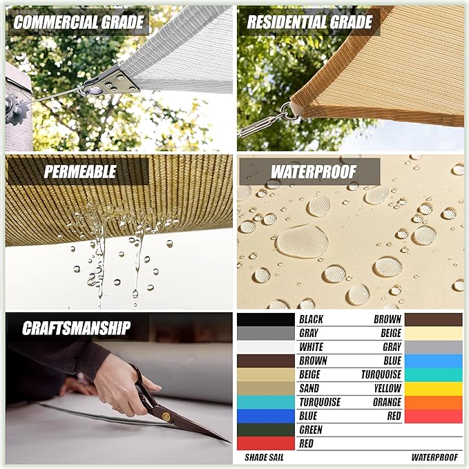 ColourTree 12' x 20' White Rectangle CTAPS16 Sun Shade Sail Canopy Mesh Fabric UV Block UPF50 - Commercial Heavy Duty - 190 GSM - 3 Years Warranty