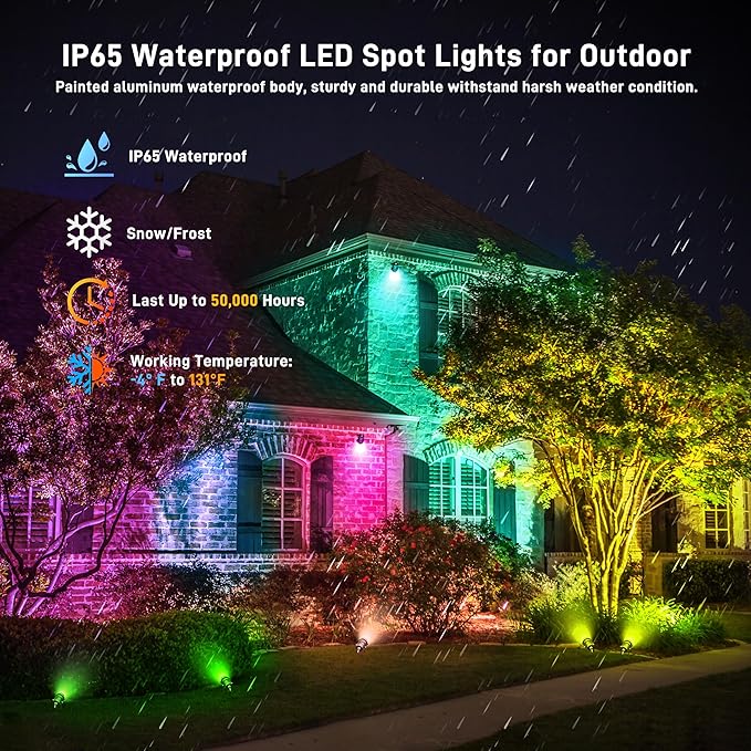 12W RGBW Color Changing Landscape Spotlights, 110V Plug-in Outdoor LED Spot Lights with Remote Control, IP65 Waterproof Garden Tree Lights for Yard Pathway Halloween Christmas Decoration (6 Pack)