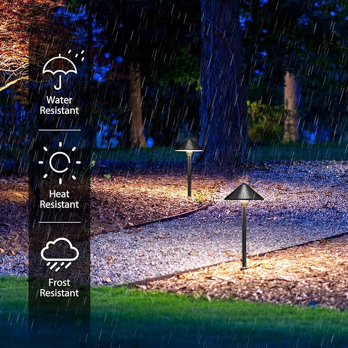 SUNVIE Low Voltage Landscape Lights 3W LED Pathway Lights Low Voltage 3000K Landscape Lighting 12-24V Waterproof Aluminum Wired Landscape Path Lights for Garden Walkway Yard ETL Listed Cord, 12 Pack