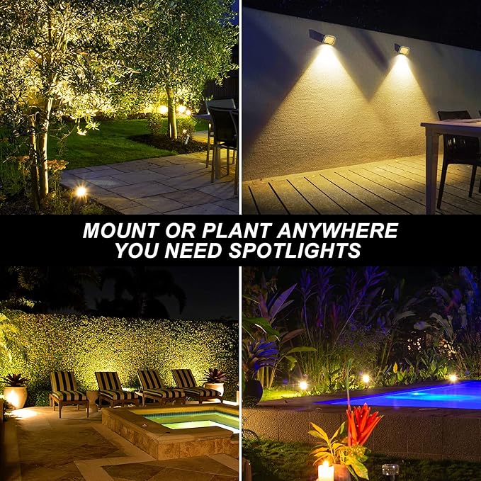 Solar Spot Lights Outdoor, 20 LED IP65 Waterproof Solar Landscape Spotlights, Dusk-to-Dawn 3000K Warm White Outdoor Spot Light Lighting for Yard Garden Driveway Porch Walkway, 4-in-1