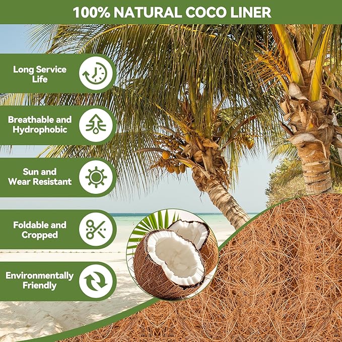 2Pcs Trough Coco Liner 30" Coco Coir Liners for Planters, Liners for Window Boxes Liners, Wall Basket Planters, Railing Hanging Baskets, Garden Planter Baskets