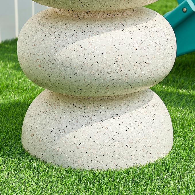 Glitzhome Outdoor Side Table Set of 2, 18" H Decorative Garden Stool MgO Faux Terrazzo End Table, Heavy Duty Indoor Outdoor Round Planter Stand for Living Room Bedroom Patio Deck Poolside,White